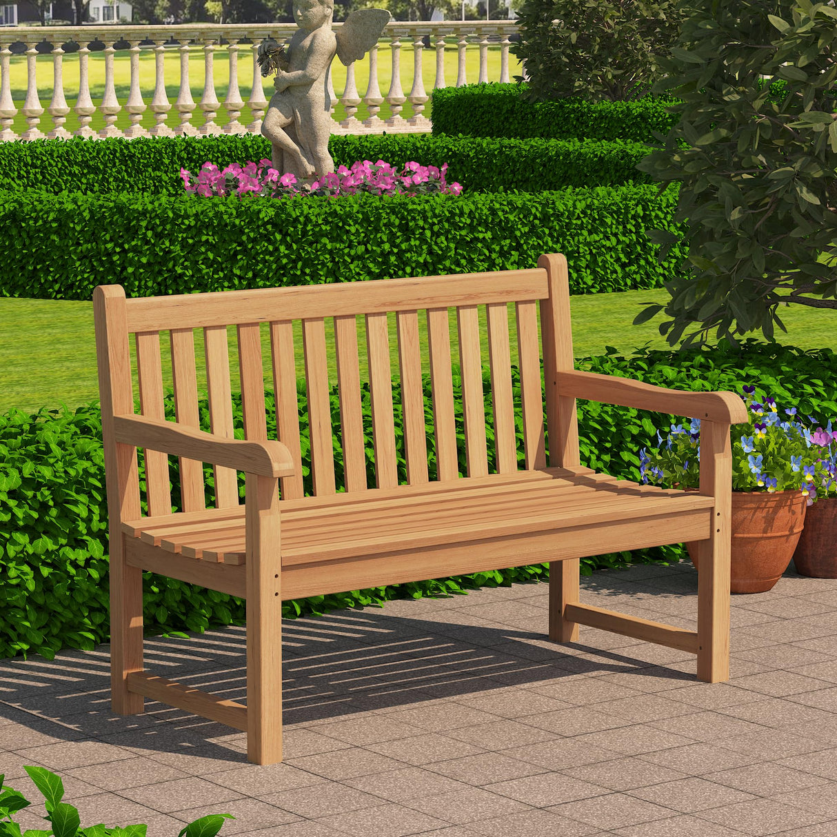 Outdoor Teak Bench, Park Bench for 2 People, Ergonomic Patio Seating, Weather-Resistant and Durable Design, Perfect for Yard, Poolside, or Porch Yardgrace