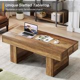 Tribesigns Rectangle Coffee Table, 47.24" Farmhouse Center Table with Slat Tabletop & Thick Base, Rustic Wooden Cocktail Tea Table for Living Room Apartment, Brown Tribesigns