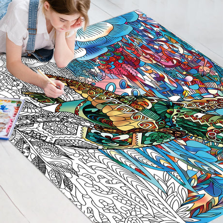 Turtle Giant Coloring Posters for Kids Adults Sea Turtle Coloring Sheets 39.37×51.96 Inch Mandala Coloring Page Wall Art Decor Blank Banner for School Group Family Art Craft Activities Decoration ZOIIWA