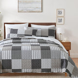 HIARUO Quilt Set Queen Size, 3 Pieces Bedspread Coverlet Plaid Patchwork Quilt Farmhouse Queen Size Comforter Set Lightweight Bedding with 2 Pillow Covers Shams for All Season Gray Brown White HIARUO