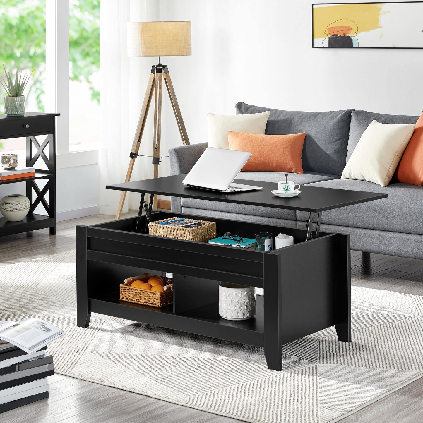 Yaheetech Black Coffee Table, Lift Top Coffee Table with Hidden Storage Compartment & Open Shelf, Lift Tabletop Pop-Up Coffee Table for Living Room Reception, 47.5inch L - WoodArtSupply