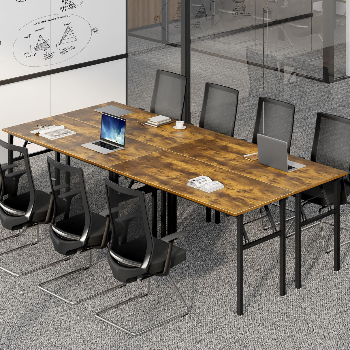 Need Home Office Desk Large Computer Desk 60 inch Sturdy Table Foldable Desk Gaming Computer Table No Assembly Required, Rustic Brown&Black Frame AC5FB(152.4 * 60) Need