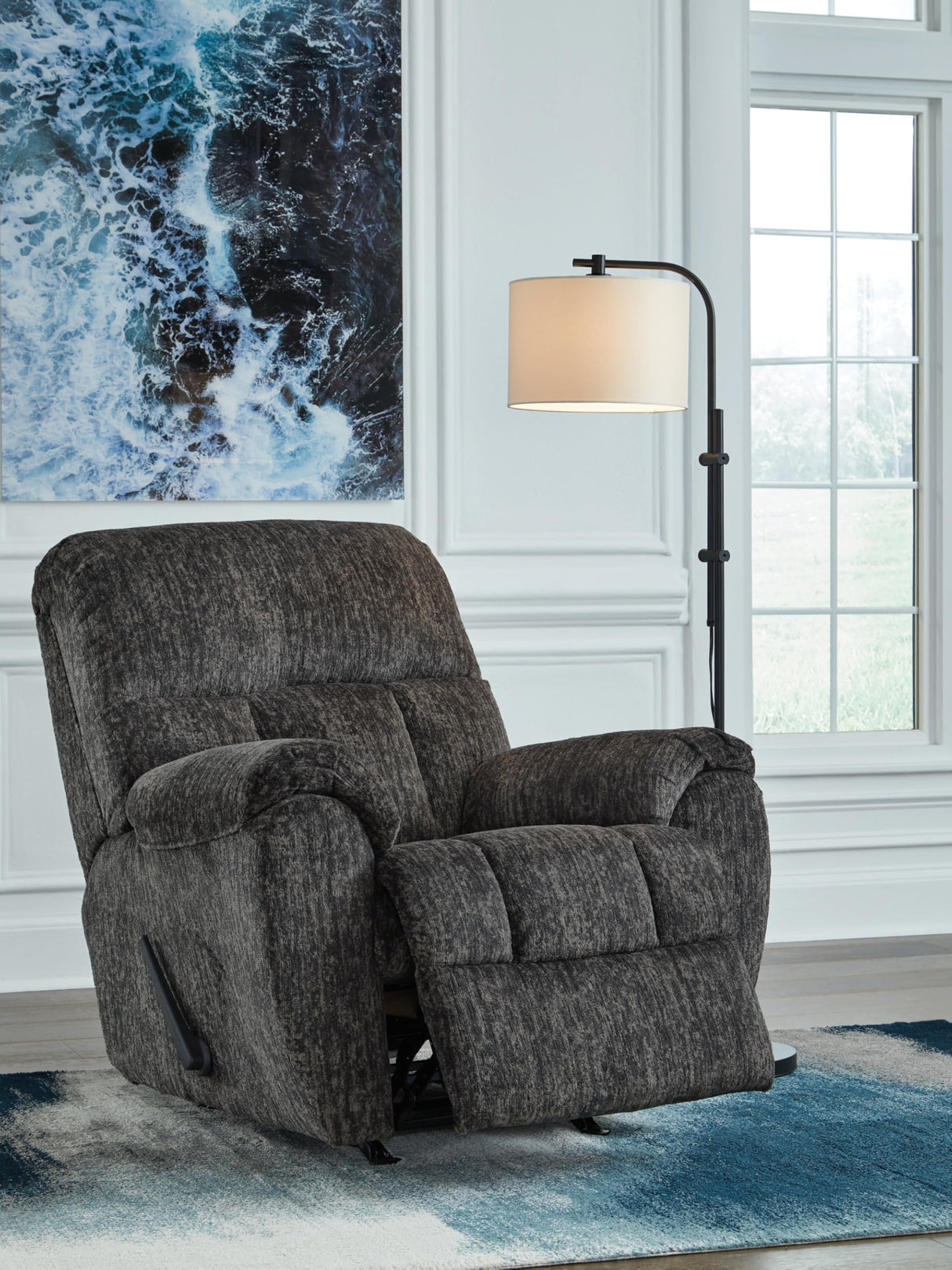 Signature Design by Ashley Rampant Casual Manual Rocker Recliner with Pillow-Top Arms, Gray Signature Design by Ashley
