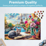 500 Pieces Puzzle for Adults Puzzle Cat Paris Puzzle for Elderly Children, Recycled Paper Jigsaw Puzzle 500 Pieces Challenging Puzzle Family Game Gift for Friends, Finished Size is 21x15 in Jeacirio