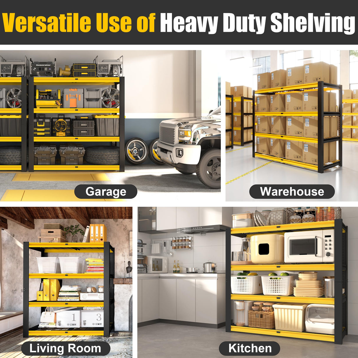 PrimeZone Heavy Duty Storage Shelves - 40" W X 20" D X 60" H Adjustable Garage Wire Shelving Unit, 4 Tier Industrial Metal Shelf Standing Utility Rack for Warehouse, Basement, Black & Gold, 2 Pack PrimeZone