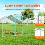 Chicken Coop Large Metal Chicken Run Poultry Cage with Water-Resident and Anti-UV Cover for Duck Rabbit House Outdoor Walk-in Chicken Pen for Yard, Spire Roof(10’ W x 13.2’ L x 6.4’ H) HIWOKK