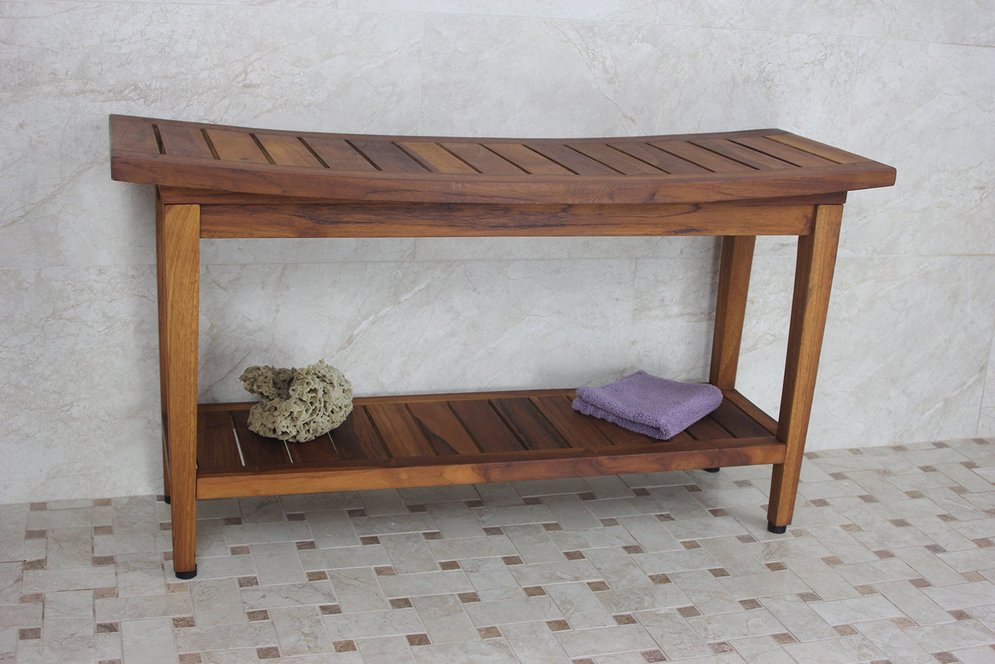 AquaTeak Patented 36" Maluku Teak Shower Bench with Shelf