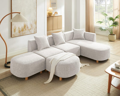 VANOMi 109.84" Modular Sectional Sofa with 3 Pillows, Convertible 5-Seater Comfy Boucle Cloud Couch with Ottoman, Modern Sectional Sofas for Living Room, Office, Apartment (Camel)