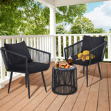 Kromax 3 Pieces Patio Rattan Bistro Conversation Set, Outdoor All-Weather Wicker Furniture Chairs and Side Table Set Ideal for Balcony, Porch and Backyard, Black Kromax