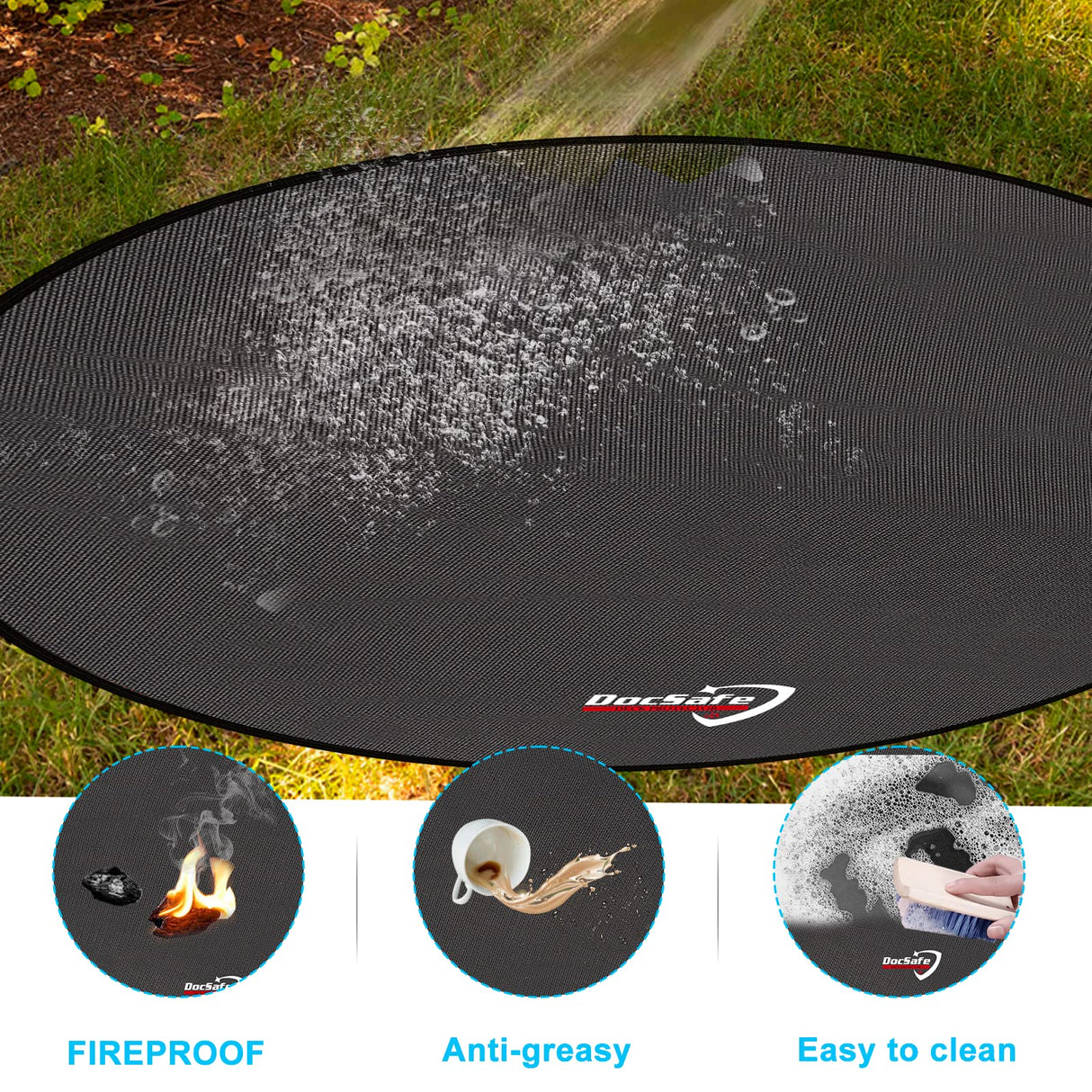 DocSafe 48" Round Fire Pit Mat,4-Layer Under Grill Mat Deck Patio Protect Mat,Fireproof Mat Fire Pit Pad for Grass Outdoor Wood Burning Fire Pit and BBQ Smoker,Portable Reusable and Waterproof,Black DocSafe