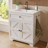 30 Inch Bathroom Vanity with Sink - Farmhouse Single Sink Cabinet, Adjustable Shelves & Ceramic Basin, Bathroom Sink Cabinet for Guest Baths Master Suites or Rental Units (White) ModernMate