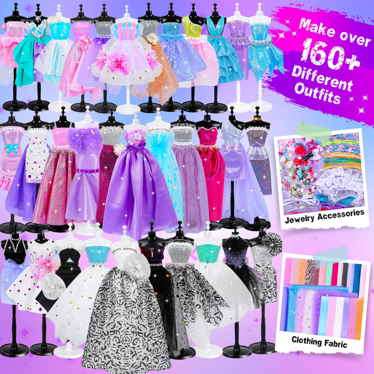 MINIFUN 1500+Pcs Fashion Designer Kit for Girls, Sewing Kit with 7 Mannequins, DIY Arts and Crafts Kit for Kids, Doll Clothes Making Kit, Girl Toys for Age 6 7 8 9 10 11 12 Year Old Gifts MINIFUN