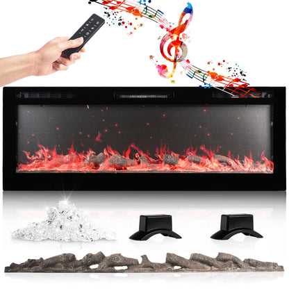 Chic&Cozy Electric Fireplace Inserts | 72" Wall Mounted, Recessed Or Base Legs | Plays Music with 2 Bluetooth Speakers | 10-Color Flame LED | Remote Control, Touch Screen, WiFi App & 8 Hour Timer