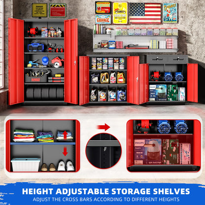 Pataku Garage Storage Cabinet 72" Metal Locking Cabinet 5-Layer with Door Steel Multifunctional Storage Cabinet with 4 Adjustable Shelves, Cabinet for Home, Office, Warehouse(Black Red) - WoodArtSupply