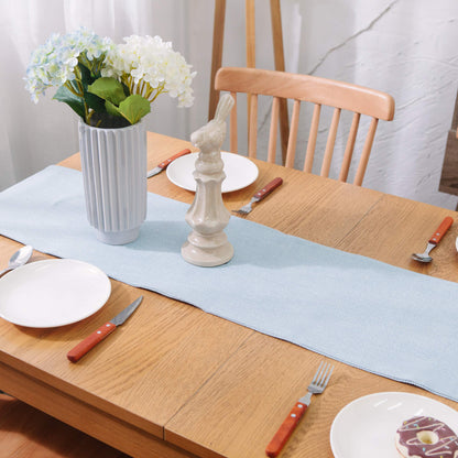 Soft Caddice Faux Linen Table Runner 2 Piece Fabric in 1 for Family Dinners or Gatherings, Indoor or Outdoor Parties, Everyday Use (12 x 72, Seats 4-6 People), Light Blue - WoodArtSupply