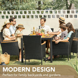 Devoko Outdoor Patio Dining Sets 9 Pieces Wicker Outdoor Dining Table and Chairs Set with Acacia Wood Table Top and Widened Armrests for Backyard, Garden, Deck (Black) Devoko