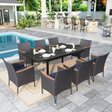 Sophia & William 9 Pieces Expandable Outdoor Dining Set for 8 People, Extendable Patio Dining Set with Metal Patio Table and 8 Rattan Chairs, Large Outdoor Dining Furniture Set for Porch Garden Sophia & William