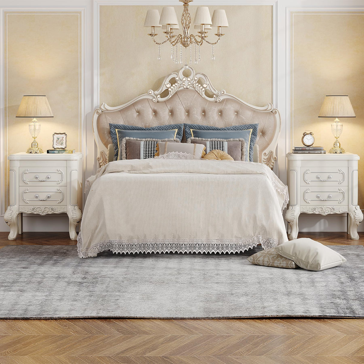 Tribesigns White Nightstand, End Table with 2 Drawers, Carved Bedside Tables, Side Table for Bedroom, Living Room, Classic Bedroom Furniture, Night Stand Tribesigns