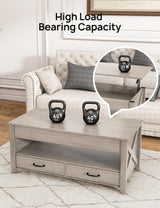 Evajoy Lift Top Coffee Table, Modern Coffee Table with 2 Storage Drawers and Hidden Compartment, X-Shape Wood Support, Center Table with Lift Tabletop for Living Room, Office,Grey,16.9''x41.3''x18.1'' Evajoy