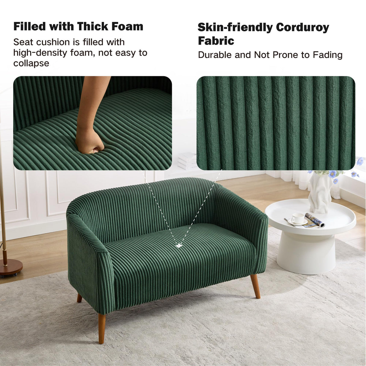 Chifee & Vingol 50.8" W Small Loveseat for Small Spaces with Wood Legs,Green Chifee & Vingol