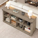 GarveeHome 8 Cube Storage Organizer Bookshelf, Farmhouse Horizontal Bookcase, 62 in Wood Storage Bookcase for Entryway, Long Low Bookshelves for Living Room (Grey, 8 Cube) GarveeHome