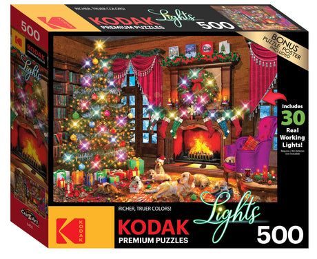 RoseArt - Kodak Premium Holiday Light Up - Christmas Puppies - 500 Piece Jigsaw Puzzle for Adults RoseArt