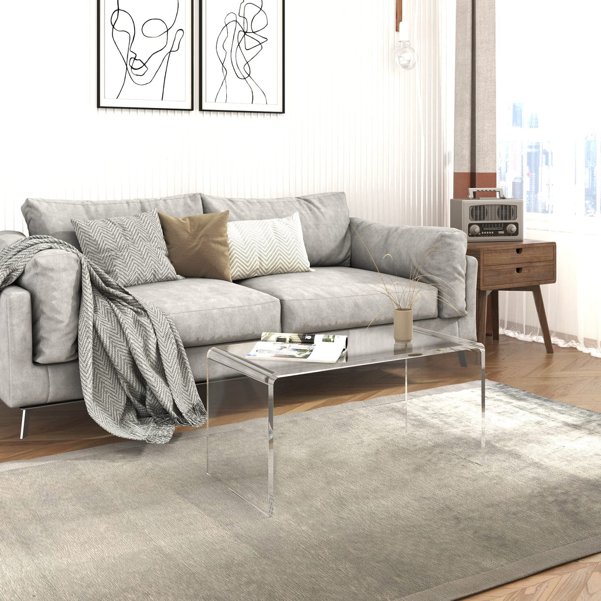 HOMCOM 32" Long Rectangle All Acrylic 15mm Thick Waterfall Coffee Table, Clear HOMCOM