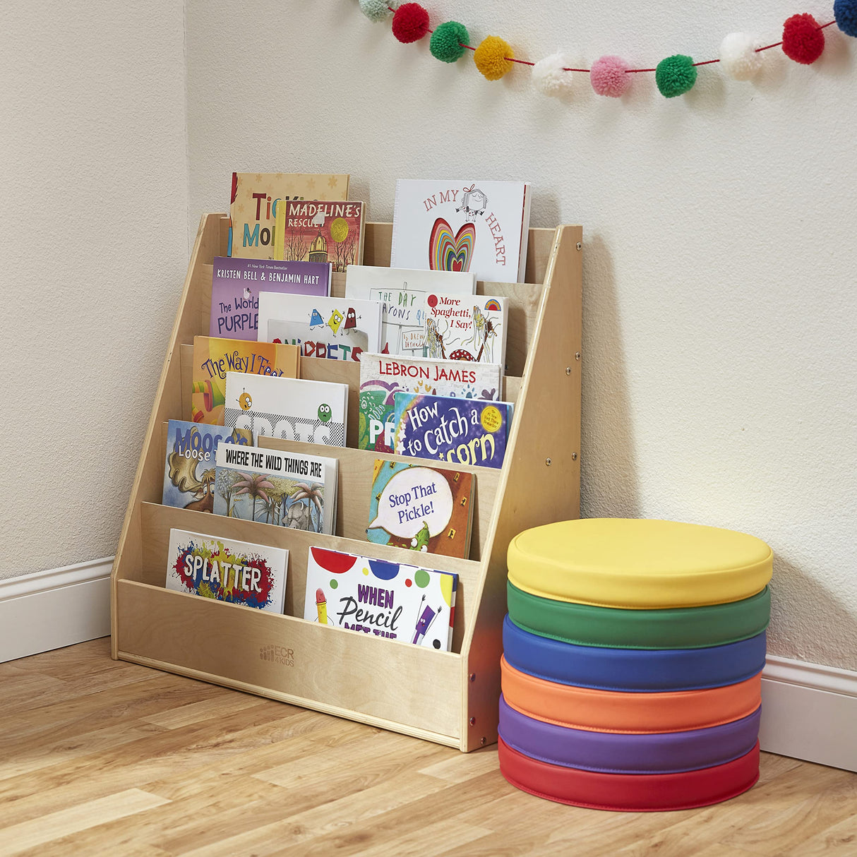 ECR4Kids Streamline Single-Sided Book Display with Storage, Classroom Bookshelf, Natural ECR4Kids