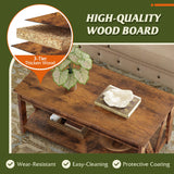 WLIVE Farmhouse Coffee Table,Living Room Table with Storage,43 in Wood Center Table with V-Shaped Frame for Home Office,Apartment,Rustic Brown WLIVE