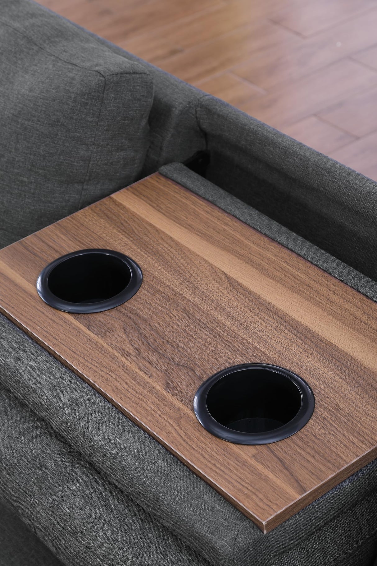 HBRR Reversible Sectional Sofa with Ottoman, Living Room Set, Left Facing Chaise, 2 Cup Holders, 2 Throw Pillows, Dark Gray, 71" D x 98" W x 33" H HBRR