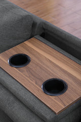 HBRR Reversible Sectional Sofa with Ottoman, Living Room Set, Left Facing Chaise, 2 Cup Holders, 2 Throw Pillows, Dark Gray, 71" D x 98" W x 33" H HBRR