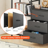 AFLUI Triple Bookshelf with 3 Fabric Drawers, 5-Tier Book Shelf and 10 Display Shelves, Industrial Large Bookcase for Home & Office, Black, 47'' Wide AFLUI