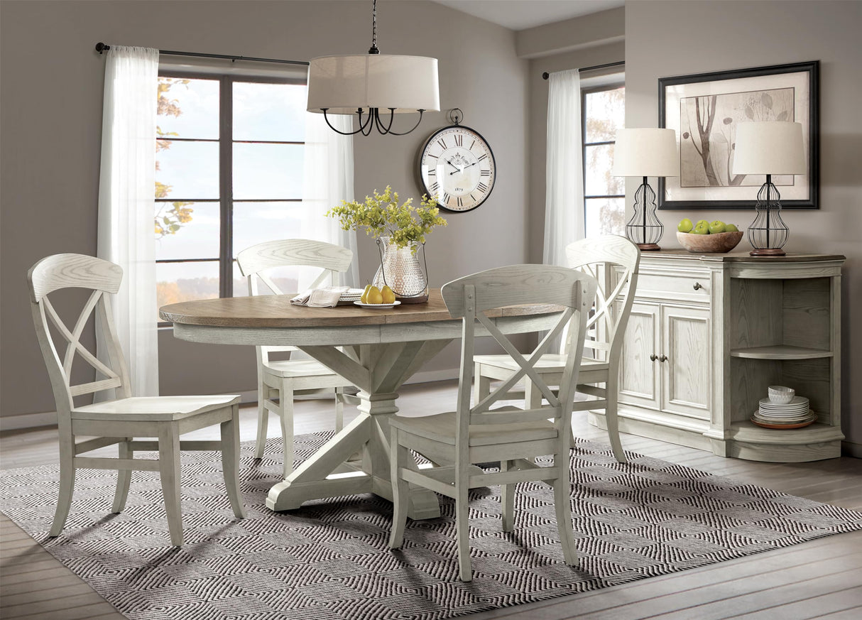 Roundhill Furniture Harola 7-Piece Dining Set, Round Pedestal Dining Table with 18" Leaf, 6 Side Chairs Roundhill Furniture