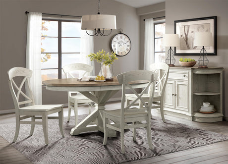 Roundhill Furniture Harola 7-Piece Dining Set, Round Pedestal Dining Table with 18" Leaf, 6 Side Chairs Roundhill Furniture