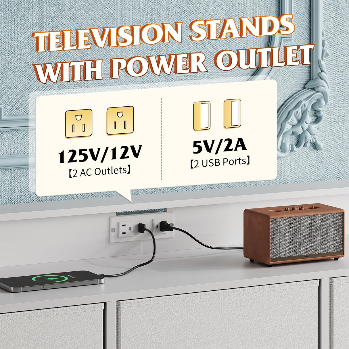 WLIVE Dresser TV Stand for 55 inch, Led Dresser for Bedroom, White Dresser for Bedroom with LED Lights and Charging Station, Chest of Drawers, 9 Fabric Dresser Drawers, Wood Top, Living Room, Closet WLIVE