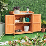 Yaheetech Garden Potting Bench Table - Outdoor Garden Patio Wooden Storage Cabinet & Solid Wood Planting Work Bench with Large Space Storage & Metal-Plated Tabletop, Brown Yaheetech