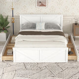 LZ LEISURE ZONE White Queen Size Platform Bed with 4 Storage Drawers and Wooden Headboard LZ LEISURE ZONE