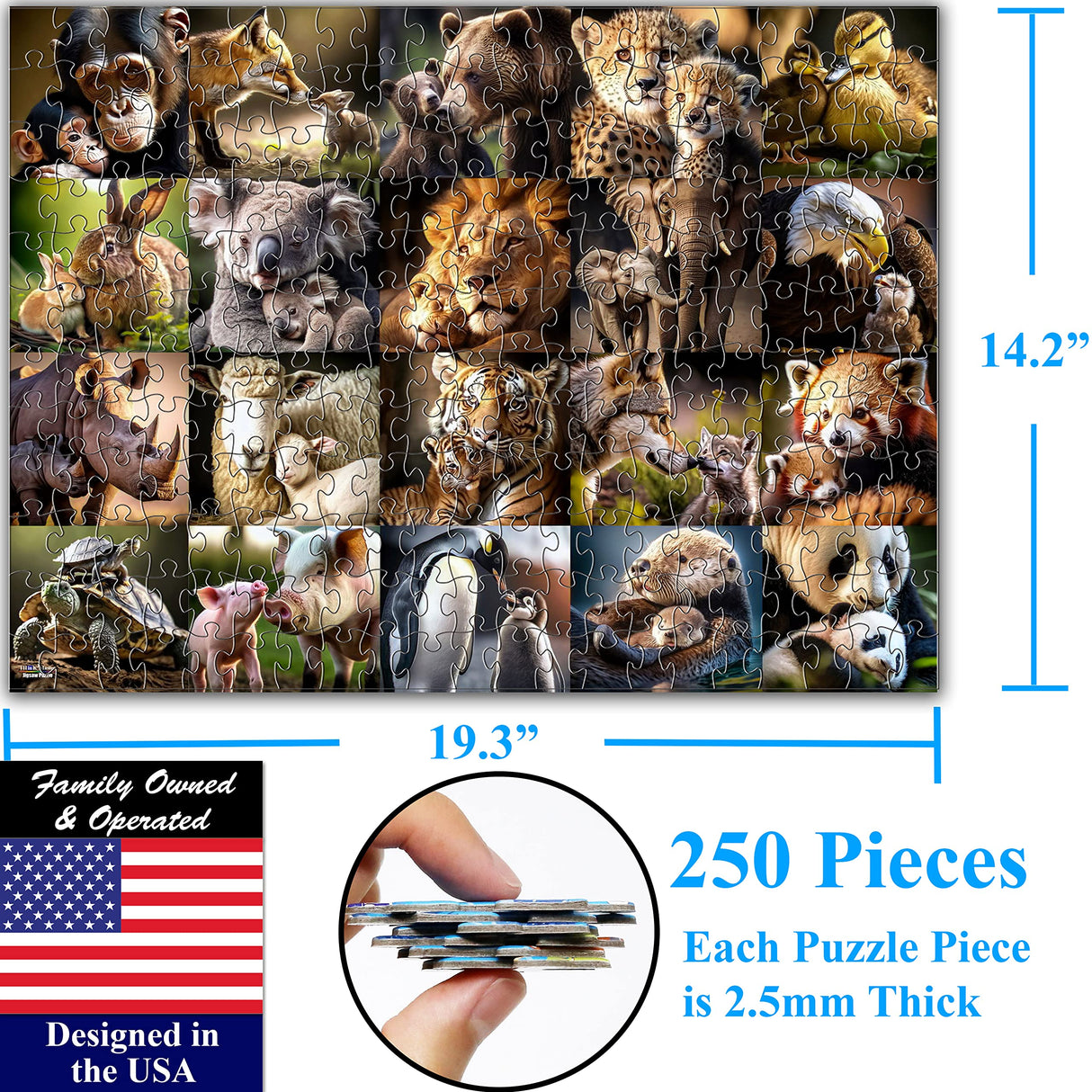 Think2Master Animal Families 250 Pieces Jigsaw Puzzle Featuring heartwarming Parent and Child Pairs. Fun Toy for Kids, School & Families. Great Gift for Boys & Girls Ages 8+. Size: 14.2” X 19.3” THINK2MASTER