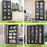 UNICOLY Storage Cabinet with Doors and Shelves, Display Cabinet with Glass Doors, Pantry Cabinet, Curio Cabinet with Locking Doors, Metal Storage Cabinet for Office,Kitchen,Living Room 71” H Black UNICOLY