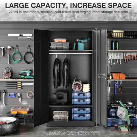 SISESOL Metal Storage Cabinets Locker with Locker Shelf, 72" Armoire Wardrobe Closet with Hanging Rod Storage Locker, Wardrobe Cabinet for Bathroom Storage Cabinet with Doors Lockers for Employees SISESOL