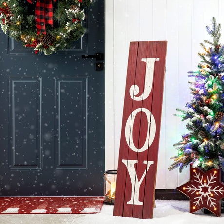 Glitzhome Christmas Decorative Wooden JOY Sign Rusty Hanging Sign for Wall Door Porch Rustic Standing Porch Sign for Christmas Farmhouse Standing/Haning Sign for Xmas Party glitzhome