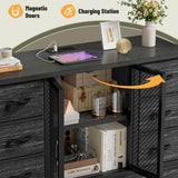 EnHomee Tall Dresser for Bedroom with 12 Drawer Dressers & Chests of Drawers for Closet with Charging Station & LED Lights & Mesh Door Sturdy Black Dresser with Wooden Top and Metal Frame EnHomee