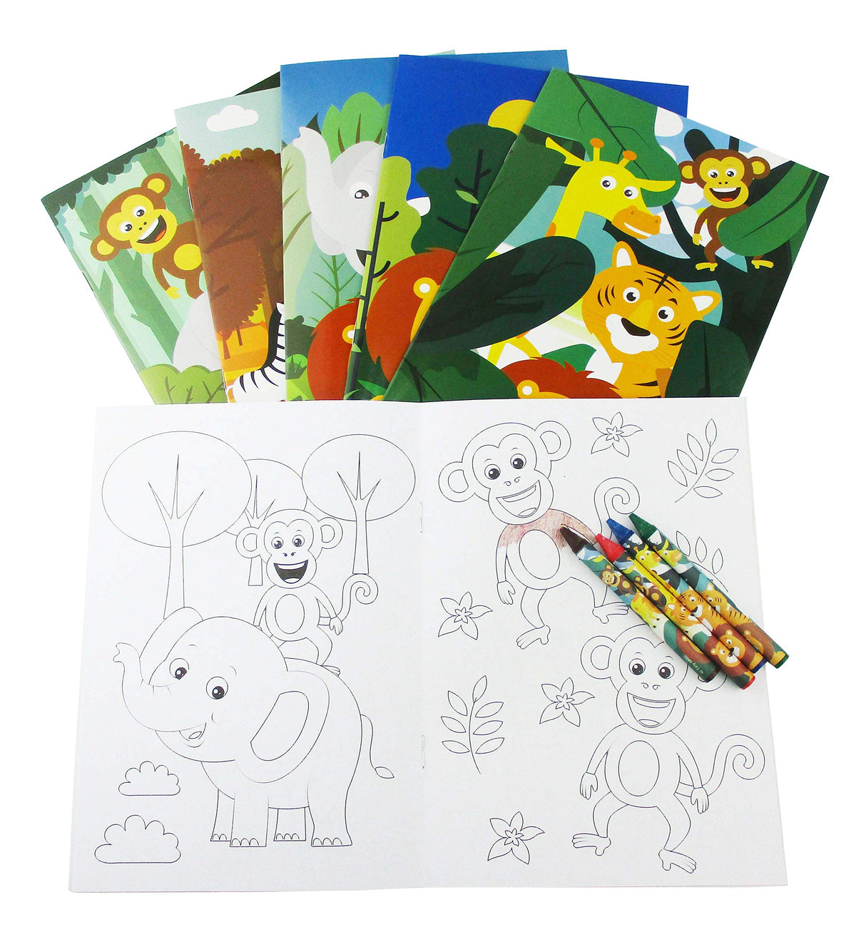 TINYMILLS Safari Zoo Animals Coloring Book for Kids with 12 Coloring Books and 48 Crayons Fun Jungle Book Animals Birthday Party Supplies Zoo Party Favor Bag Fillers TINYMILLS