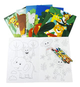TINYMILLS Safari Zoo Animals Coloring Book for Kids with 12 Coloring Books and 48 Crayons Fun Jungle Book Animals Birthday Party Supplies Zoo Party Favor Bag Fillers TINYMILLS