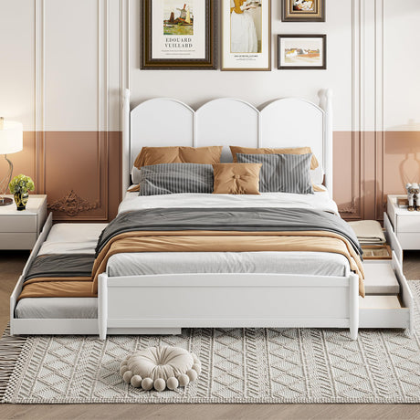 JIJIWANG Queen Bed with Trundle and 2 Storage Drawers, Wood Platform Bed with Headboard, Queen Size Bed Frame with Twin XL Trundle Bed for Girls Boys Teens Adults,White JIJIWANG