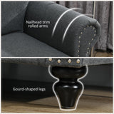 HOMCOM 61" Loveseat Sofa, Mid Century Modern 2 Seater Small Couch with Nailhead Trim, Rolled Arm, Fabric Upholstered Love Seat for Living Room and Bedroom, Charcoal Gray HOMCOM
