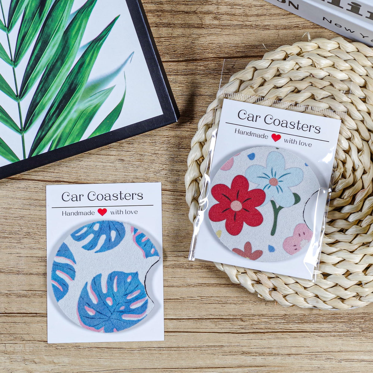 Vcekract 100Pcs Car Coaster Packaging for Selling, Sublimation Car Coasters Cards with 100Pcs Bags, Car Coaster Packaging, Coasters Display Cards 3.93x2.85In, Heat Press Machines Accessories Vcekract