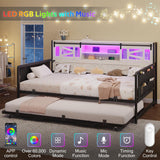 Dnxao Daybed with Trundle,Farmhouse Twin Bed Frame with 2-Tier Storage Shelves,LED Lights and Charging Station,Twin Sofa Daybed for Living Room,Bedroom and Guest Room,White Dnxao