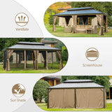 Domi Outdoor Living 12’ X 18’ Hardtop Gazebo, Outdoor Aluminum Frame Canopy with Galvanized Steel Double Roof, Outdoor Permanent Metal Pavilion with Curtains and Netting for Patio, Backyard and Lawn domi outdoor living