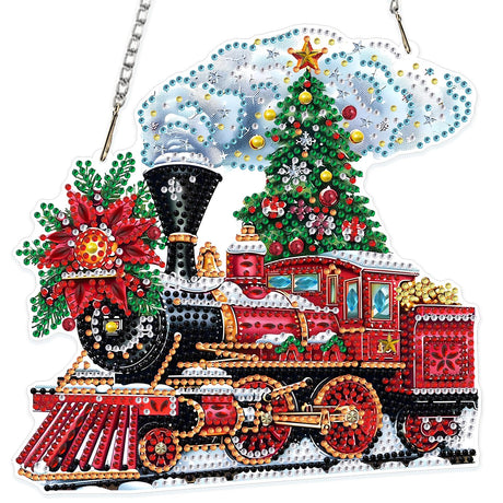 MOGTAA Christmas Diamond Art Hanging Kits for Adults Kids, Christmas Train Diamond Art Suncatchers, 5D Special Shape Diamond Painting Window Pendant Kit for Home Garden Wall Decor MOGTAA